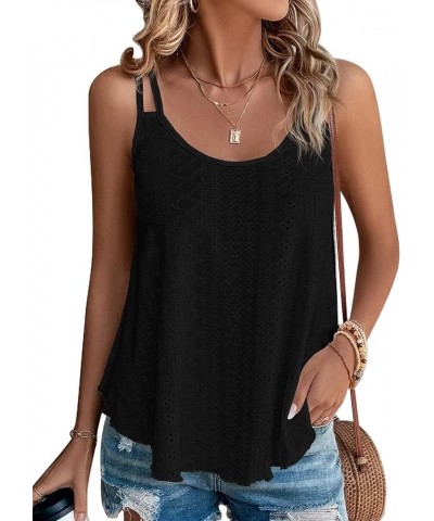 Tank Tops for Women Casual Summer Loose Fit Spaghetti Strap Eyelet Embroidery Sleeveless Tops Flowy Cami Shirts Black $7.39 T...