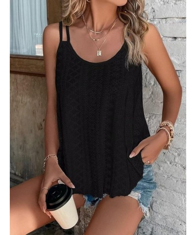 Tank Tops for Women Casual Summer Loose Fit Spaghetti Strap Eyelet Embroidery Sleeveless Tops Flowy Cami Shirts Black $7.39 T...