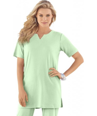 Women's Plus Size Notch-Neck Soft Knit Tunic Short Sleeve T-Shirt Green Mint $14.78 Tops