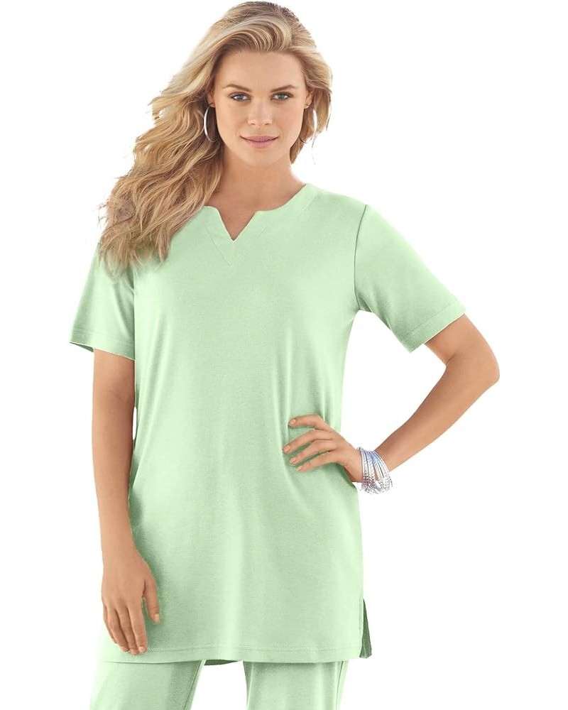 Women's Plus Size Notch-Neck Soft Knit Tunic Short Sleeve T-Shirt Green Mint $14.78 Tops