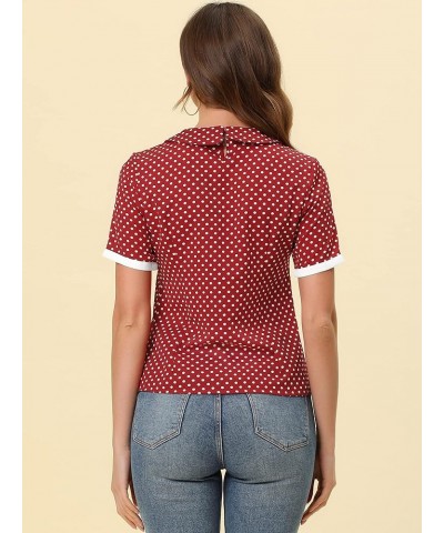 Polka Dots Blouse for Women's Contrast Tie Peter Pan Collar Vintage Shirt Burgundy $12.42 Blouses