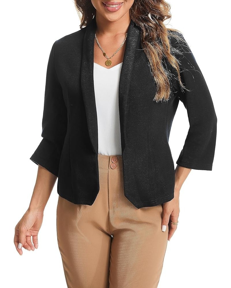 Women's 3/4 Sleeve Open Front Office Work Business Casual Crop Suit Blazer Jacket Black $14.70 Blazers