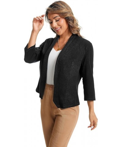 Women's 3/4 Sleeve Open Front Office Work Business Casual Crop Suit Blazer Jacket Black $14.70 Blazers