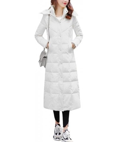 Women's Winter Over Knee Removable Hooded Maxi Long Puffer Down Coat White $36.00 Jackets