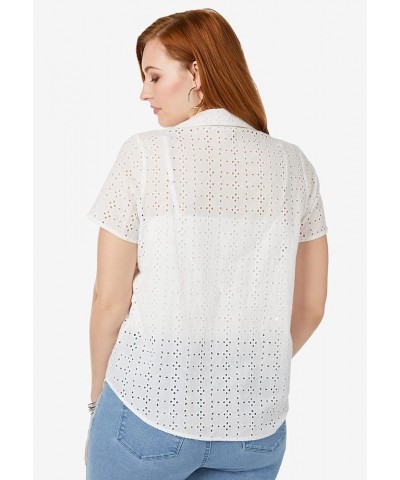 Women's Plus Size Eyelet Short Sleeve Shirt White $19.63 Blouses