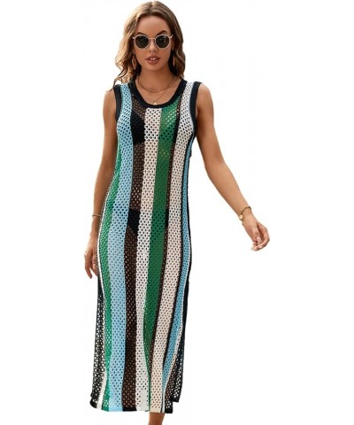 Women's Bikini Swimsuits Two Piece Crochet Fishnet Bra Top Maxi Skirt Cover Up Set Beach Outfits 3301-8 Blue Green $16.66 Swi...