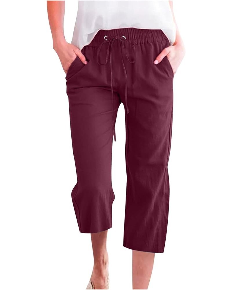 Summer Cropped Pants Straight Capris for Ladies Comfortable Casual Loose Work Pant Elastic Pocket Wine & 01 $8.50 Others