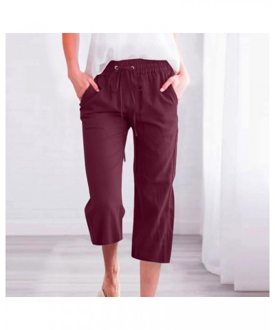 Summer Cropped Pants Straight Capris for Ladies Comfortable Casual Loose Work Pant Elastic Pocket Wine & 01 $8.50 Others