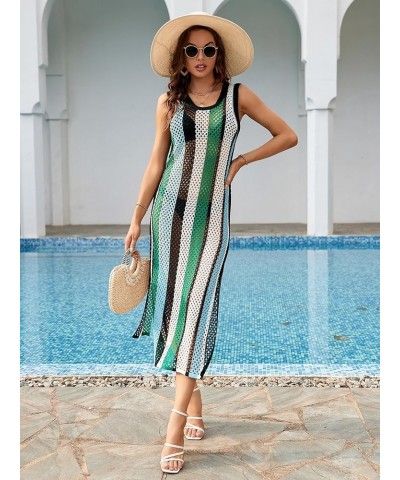 Women's Bikini Swimsuits Two Piece Crochet Fishnet Bra Top Maxi Skirt Cover Up Set Beach Outfits 3301-8 Blue Green $16.66 Swi...