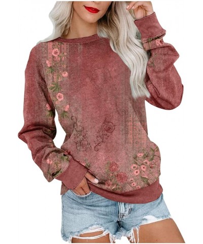 Womens Long Sleeve Sweatshirt Casual Crewneck Cute Loose Soft Pullover Tops Fall Fashion Lightweight Sweatshirt C Wine $10.12...