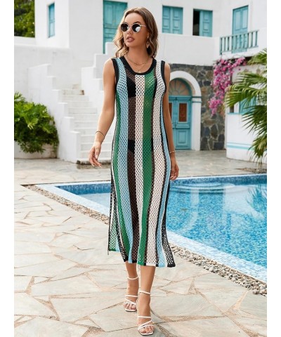 Women's Bikini Swimsuits Two Piece Crochet Fishnet Bra Top Maxi Skirt Cover Up Set Beach Outfits 3301-8 Blue Green $16.66 Swi...