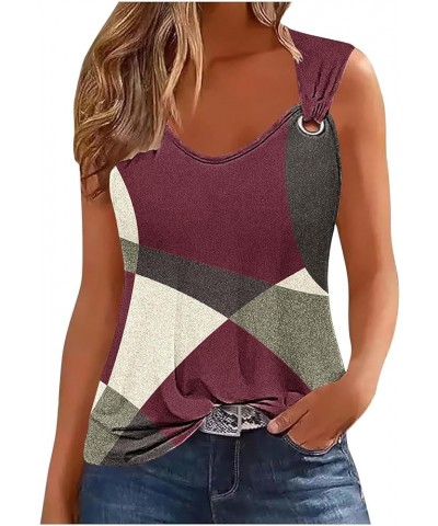 Summer Tank Tops for Women 2024 Sleeveless V Neck Tshirt Loose Fit Casual Hole Straps Blouses Workout Camisoles D-wine $8.23 ...