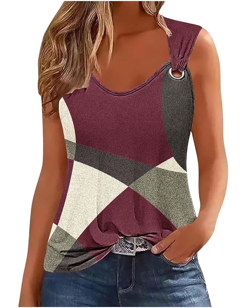 Summer Tank Tops for Women 2024 Sleeveless V Neck Tshirt Loose Fit Casual Hole Straps Blouses Workout Camisoles D-wine $8.23 ...