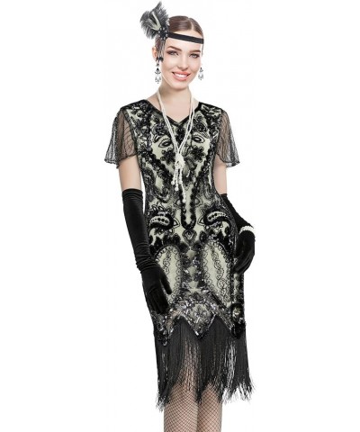 Women 1920s Gatsby Vintage Sequin Flapper Fringe Party Plus Dress With 20s Accessories Set Sequin Black Beige $18.35 Dresses