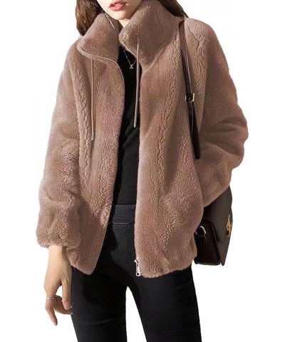 Padded Coat Stand-Collar Double-Faced Fleece Jacket, New Solid Color Spring Zip Up Warm CoatCoat Khaki $14.15 Jackets