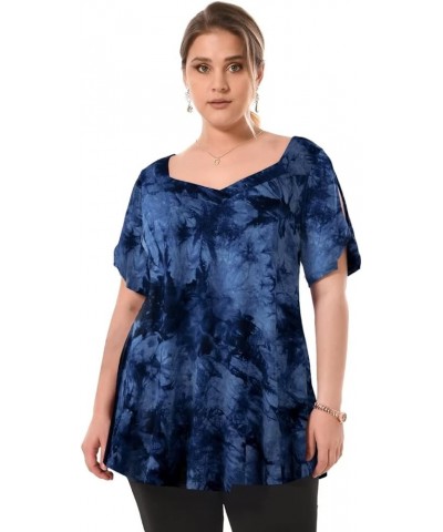 Plus Size Tunic Tops for Women Dressy Casual Shirts Short Sleeve Cute Summer Clothes Loose Fit Blouse T09-darkblue_tie Dye $8...