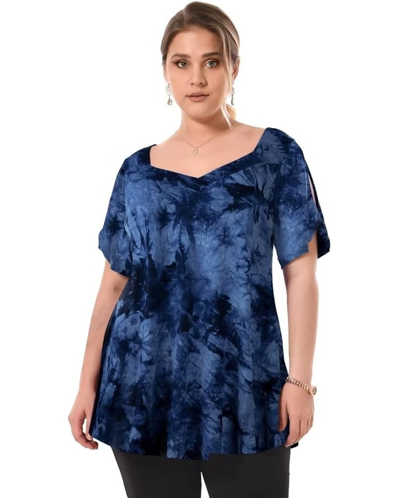 Plus Size Tunic Tops for Women Dressy Casual Shirts Short Sleeve Cute Summer Clothes Loose Fit Blouse T09-darkblue_tie Dye $8...