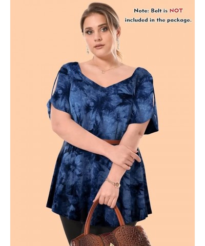 Plus Size Tunic Tops for Women Dressy Casual Shirts Short Sleeve Cute Summer Clothes Loose Fit Blouse T09-darkblue_tie Dye $8...