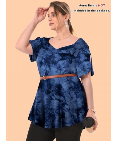 Plus Size Tunic Tops for Women Dressy Casual Shirts Short Sleeve Cute Summer Clothes Loose Fit Blouse T09-darkblue_tie Dye $8...