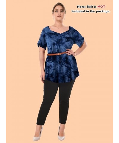 Plus Size Tunic Tops for Women Dressy Casual Shirts Short Sleeve Cute Summer Clothes Loose Fit Blouse T09-darkblue_tie Dye $8...