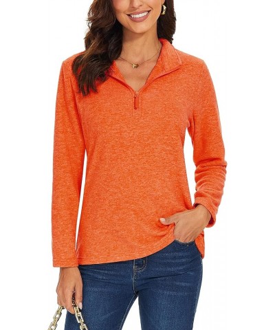 Women's Quarter Zip Pullover Sweatshirt Fleece Casual Long Sleeve Spring Fall Running Workout Tops Orange $17.50 Activewear