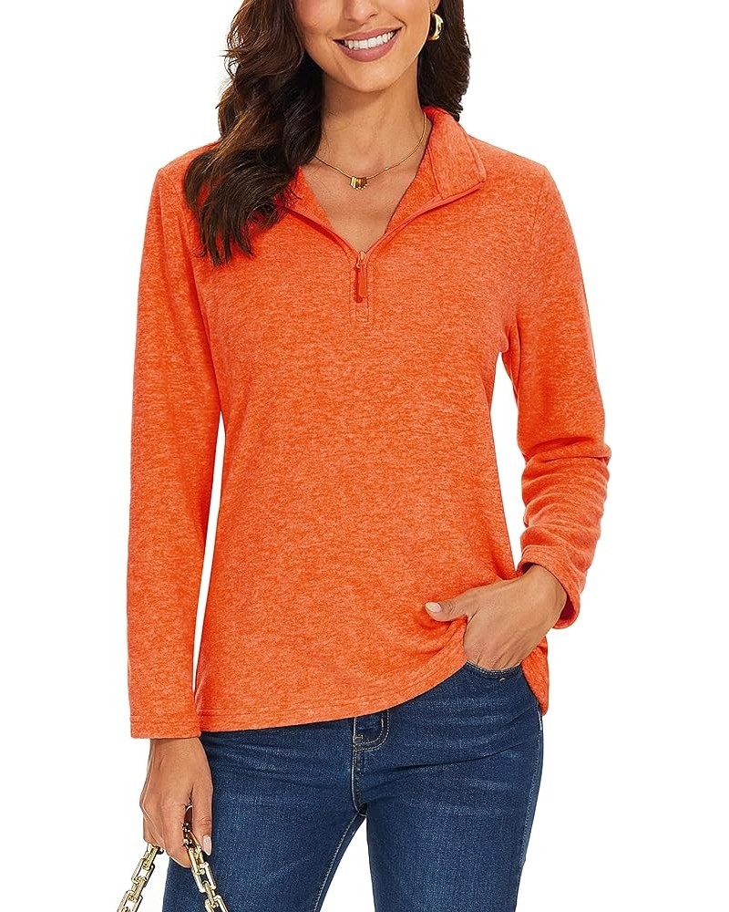 Women's Quarter Zip Pullover Sweatshirt Fleece Casual Long Sleeve Spring Fall Running Workout Tops Orange $17.50 Activewear