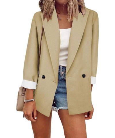 Women’s Casual Long Sleeve Open Front Blazer Lapel Collar Cardigan Plus Size Work Jackets Button Apricot $17.22 Blazers