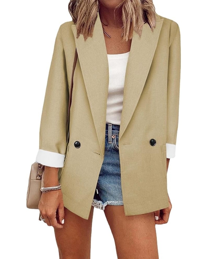 Women’s Casual Long Sleeve Open Front Blazer Lapel Collar Cardigan Plus Size Work Jackets Button Apricot $17.22 Blazers