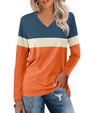 Women's Long Sleeve Color Block Tunics Tops V Neck Casual Cute Shirts Fall Loose Fit Blouses Tees C-c-navy-apricot-orange $16...