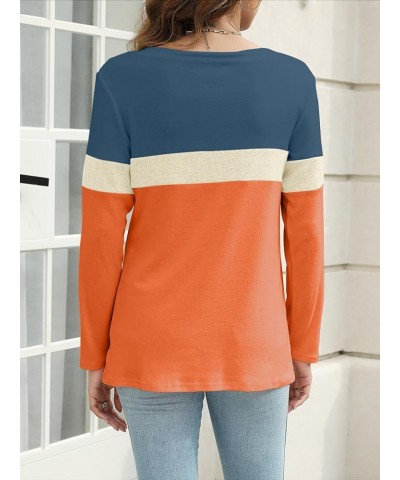 Women's Long Sleeve Color Block Tunics Tops V Neck Casual Cute Shirts Fall Loose Fit Blouses Tees C-c-navy-apricot-orange $16...