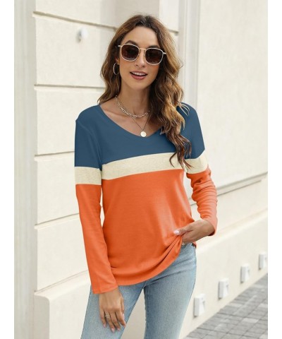 Women's Long Sleeve Color Block Tunics Tops V Neck Casual Cute Shirts Fall Loose Fit Blouses Tees C-c-navy-apricot-orange $16...