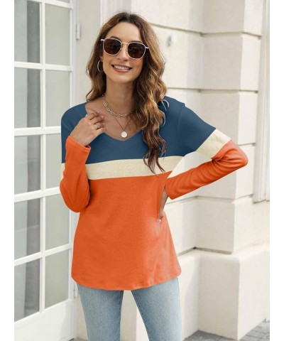 Women's Long Sleeve Color Block Tunics Tops V Neck Casual Cute Shirts Fall Loose Fit Blouses Tees C-c-navy-apricot-orange $16...