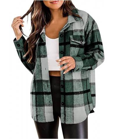 Plaid Shacket Womens Flannel Jacket Casual Fall Plaid Shacket Jacket Button Down Long Sleeve Shirt with Pockets 01-green $14....