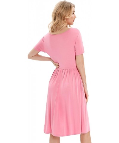 Women Soft Casual Nightdress Short Sleeve Drape Loungewear Pajama Crewneck Loose Elasticity Fit Midi Dress with Pocket Pink $...