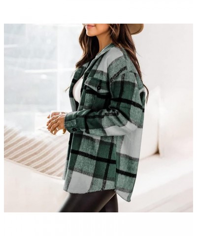 Plaid Shacket Womens Flannel Jacket Casual Fall Plaid Shacket Jacket Button Down Long Sleeve Shirt with Pockets 01-green $14....