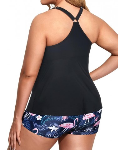 Two Piece Plus Size Tankini Swimsuits for Women Tummy Control Bathing Suits Athletic Tankini Top with Boy Shorts Black Flamin...