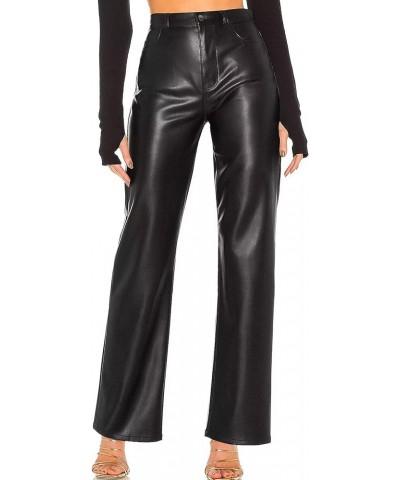 Women's Faux Leather Pants with Pockets High Waisted Straight Wide Leg Casual PU Trousers Straight Leg - Black $16.49 Pants