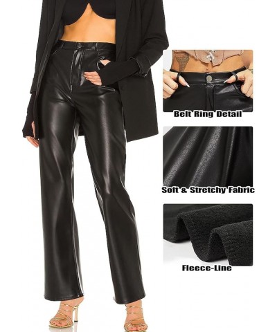 Women's Faux Leather Pants with Pockets High Waisted Straight Wide Leg Casual PU Trousers Straight Leg - Black $16.49 Pants