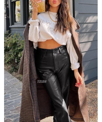 Women's Faux Leather Pants with Pockets High Waisted Straight Wide Leg Casual PU Trousers Straight Leg - Black $16.49 Pants