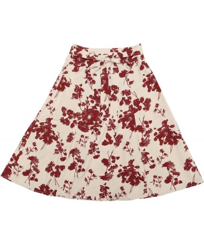 Women's Slits Front High Waist A-Line Belted Floral Flowy Midi Skirt Dark Beige $13.73 Skirts