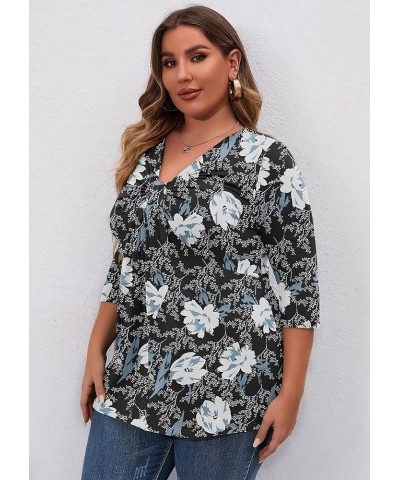 Plus Size Women Tops 3/4 Sleeve Shirts Maternity V Neck Tunic Loose Fitting Outfits Flowy Blouses Casual Clothing A015-lily $...