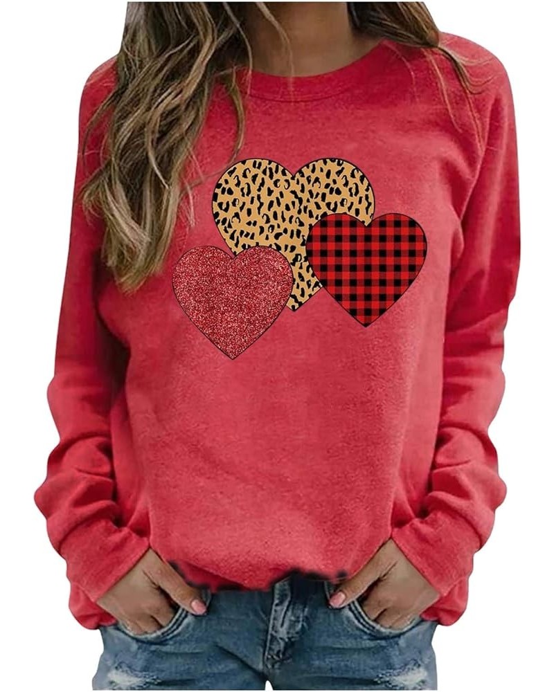 Valentine's Day Sweatshirt Women Long Sleeve Crew Neck Shirts Heart Print Blouse Casual Pullover Loose Fit Tunic Tops 5❤❤red_...