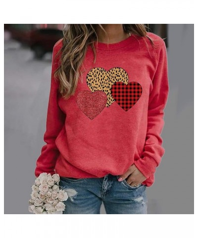 Valentine's Day Sweatshirt Women Long Sleeve Crew Neck Shirts Heart Print Blouse Casual Pullover Loose Fit Tunic Tops 5❤❤red_...