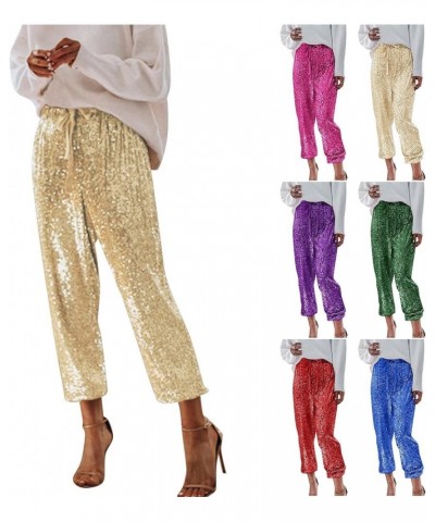 Sequin Pants Women Straight Leg Glitter Sequin Pants Sparkly Loose Trousers Shiny Dance Bling Party Clubwear Pants Z52-purple...