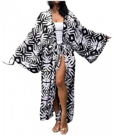 Bestyyou Women's Printed Kimono Cardigan with Tie Long Robe Dress Belted Bikini Swimsuit Cover Up Swimwear Print 27 $16.42 Sw...