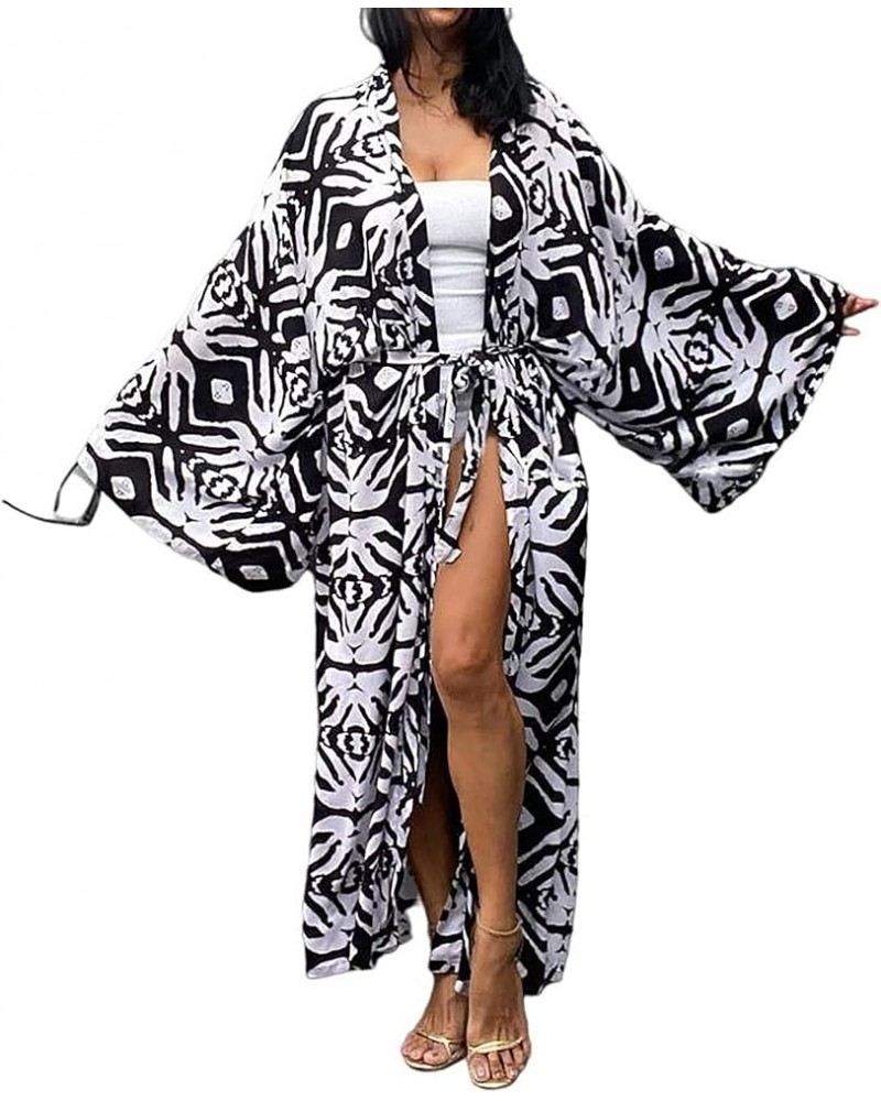 Bestyyou Women's Printed Kimono Cardigan with Tie Long Robe Dress Belted Bikini Swimsuit Cover Up Swimwear Print 27 $16.42 Sw...