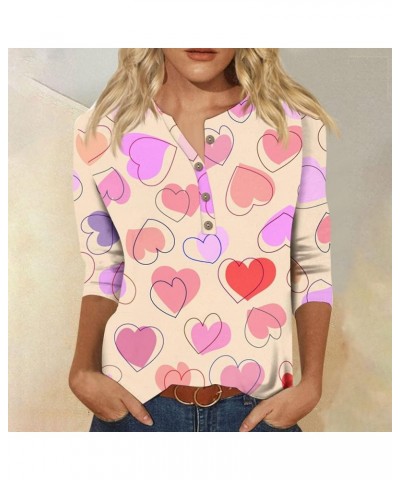 Womens Shirts Valentines Day Button Down Y2K Tops 3/4 Sleeve Blouses Casual Sweatshirts Henley Neck Spring Clothes Ao482-yell...