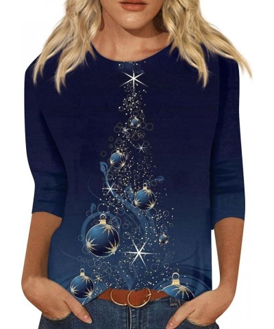 Christmas Ornaments Plus Size Tops for Women Dressy Fall Blouses for Women 2023 Women's Fall Three Quarter Blouses 02-navy $9...