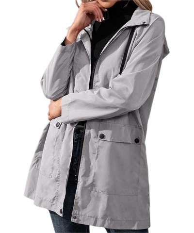 Women's Waterproof Raincoat Drawstring Lightweight Packable Tops Coat Hood Windbreaker Rain Jacket for Hiking Travel A Grey $...