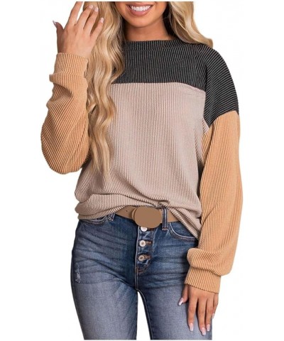 Women Corduroy Sweaters Color Block T-shirt Long Sleeves Blouse Crewneck Casual Sweatshirt Pullover Tops 010 Gray $10.00 Acti...